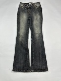 Washed flared denim with flaps