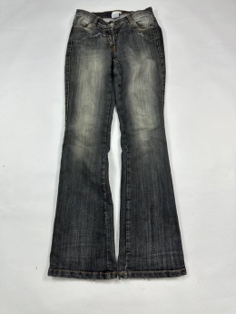 Washed flared denim with flaps